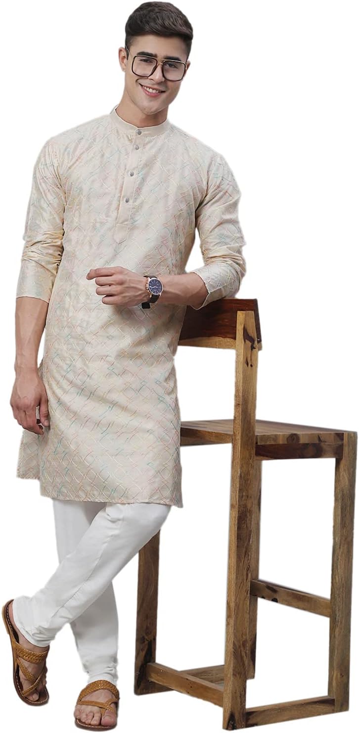 Sojanya (Since 1958 Men’S Silk Blend Navy Blue Kurta With Multi Color Embroidery