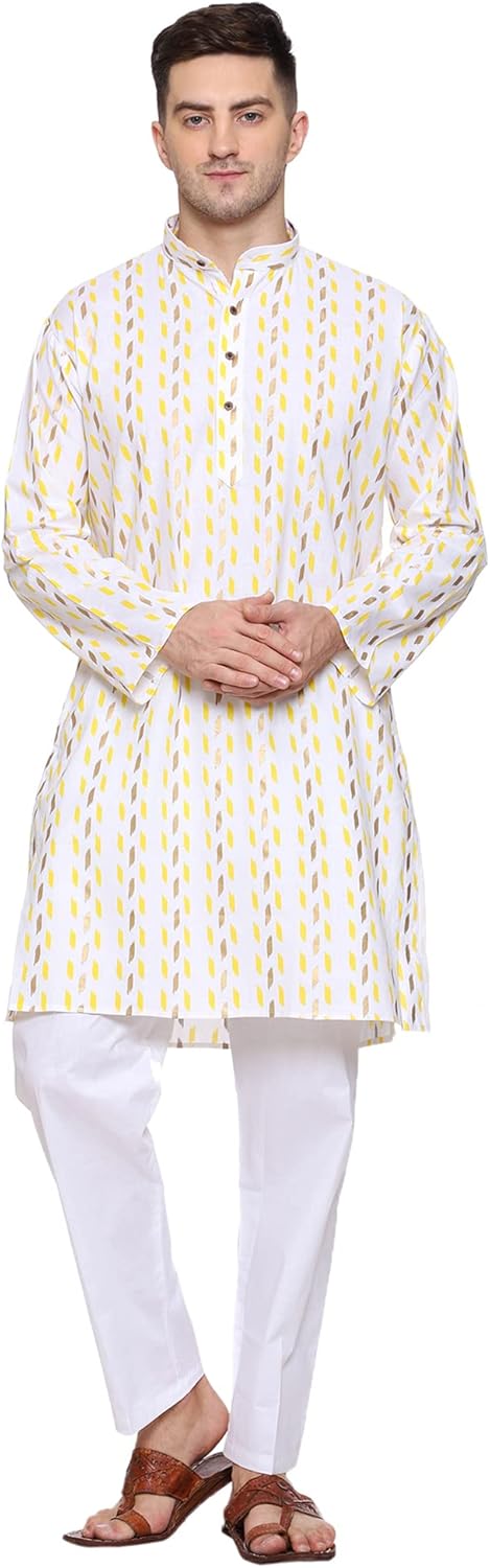 Men Cotton Printed Kurta Pyjama Pajama Set Party Fashion Regular Ethinic Wear Indian Dress Gifts Items