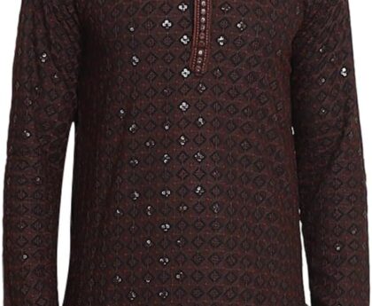 Sojanya (Since 1958 Men’S Cotton Contrast Embroidered Sequinned Long Kurta