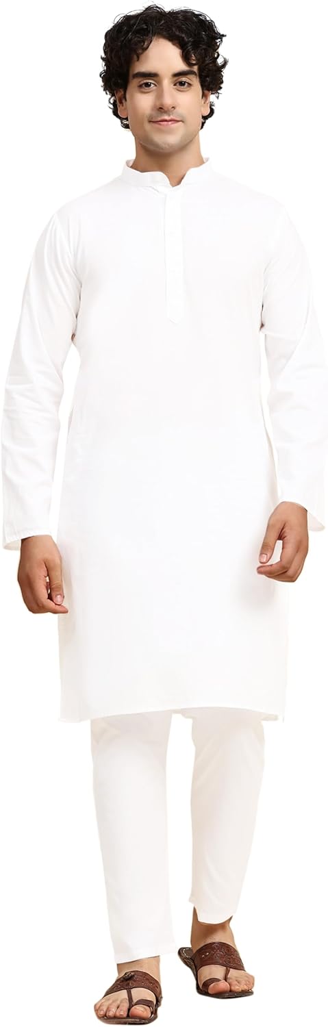 SKAVIJ Men’s Pure Cotton Solid Kurta Pajama Set Mandarin Collar Daily Wear Casual Yoga Dress