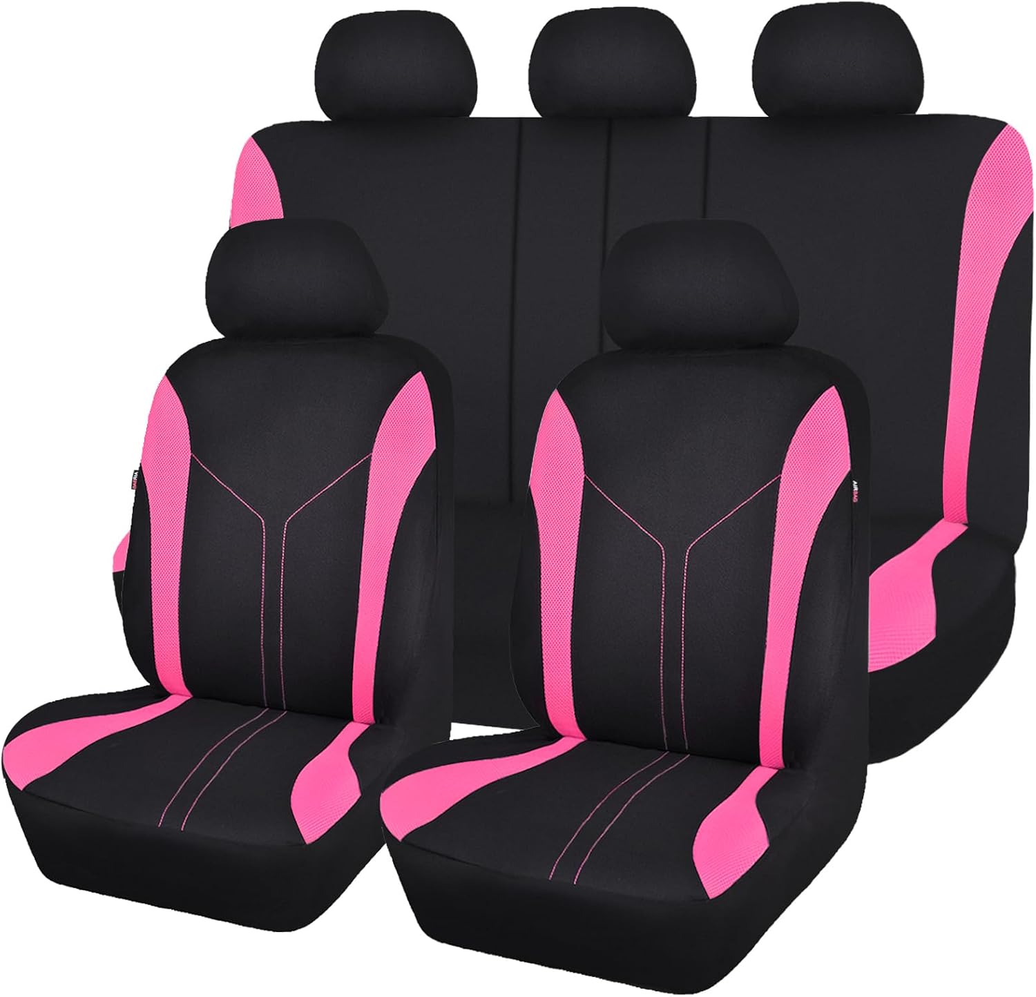 Flying Banner Car Seat Covers Full Set Front Seats and Rear Bench Mesh Fabric Splicing Polyester Cover Black with Pink Color