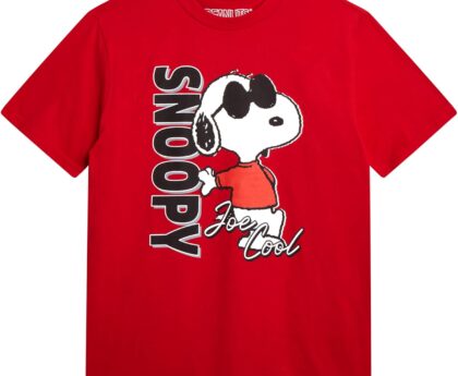 Peanuts Snoopy Boys Shirts – Joe Cool Cotton Crewneck Short Sleeve T-Shirt – Classic Graphic Tees for Boys (Sizes: 7-16)