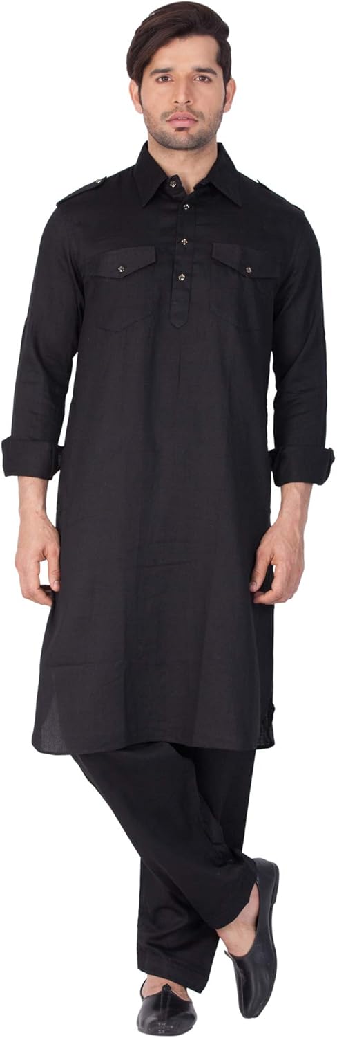 Elina fashion Men’s Tunic Cotton Pathani Style Set Indian Pakistani Traditional Wear