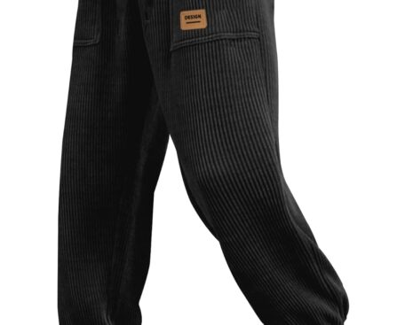 PLEPAN Mens Corduroy Pants Casual Cargo Joggers for Men Tapered Baggy Sweatpants Drawstring Elastic Waist Pants with Pockets