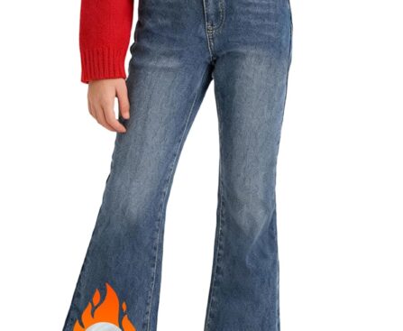Bell Bottoms for Girls Bootcut Jeans, Warm Winter Pants Kid Jeans Fleece Lined Leggings Girls Size 8/9/10/11/12
