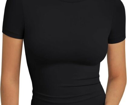 Trendy Queen Womens Short Sleeve T Shirts Summer Crop Tops Basic Slim Fit Gym Workout Y2k Clothes