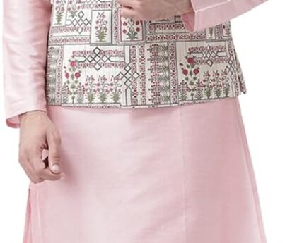 KISAH Men’s Kurta Jacket Set – Indian Ethnic Kurta Pyjama with Nehru Jacket Set for Weddings & Festive Occasions