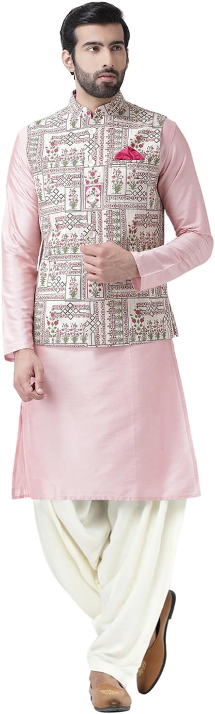 KISAH Men’s Kurta Jacket Set – Indian Ethnic Kurta Pyjama with Nehru Jacket Set for Weddings & Festive Occasions