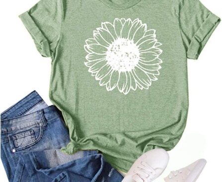 Women’s Summer Sunflower T Shirt Cute Flower Graphic Loose Tees Crew Neck Short Sleeve Casual Tops