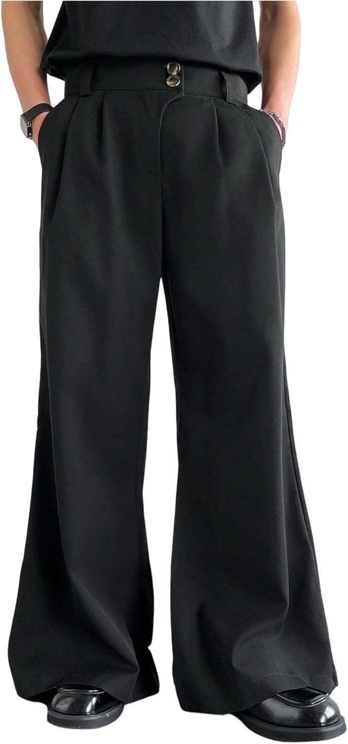OYOANGLE Men’s Wide Leg Suit Pants Pleated Business Casual Baggy Dress Trousers with Pockets