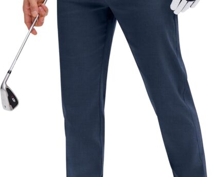 PLEPAN Men’s Stretch Golf Pants Slim Fit 5 Pockets Dress Pants Tapered Causal Slacks Trousers with Elastic Waistband