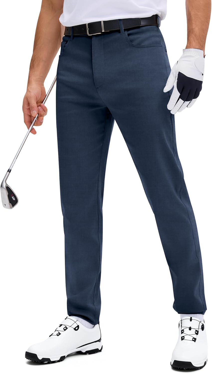 PLEPAN Men’s Stretch Golf Pants Slim Fit 5 Pockets Dress Pants Tapered Causal Slacks Trousers with Elastic Waistband