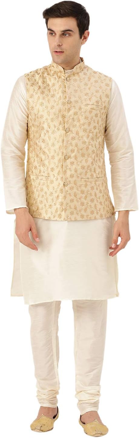 Sojanya (Since 1958 Men’S Silk Blend Kurta Pyjama & Nehru Jacket Combo