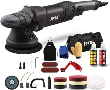 Buffer Polisher, SPTA 5-Inch 125mm Dual Action Random Orbital Car Polisher,Car Detailing Kit, 4Pcs 5inch & 4Pcs 6Inch Polishing Pad,Packing Bag for Car Polishing and Waxing–DAPSET-US