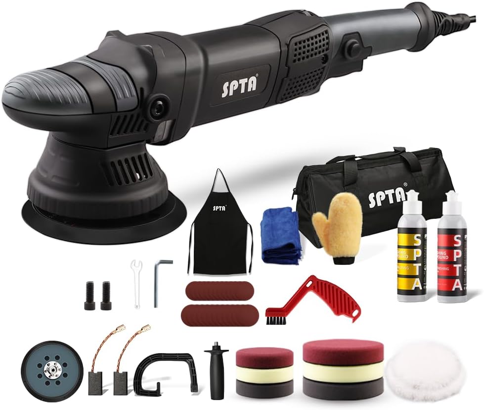 Buffer Polisher, SPTA 5-Inch 125mm Dual Action Random Orbital Car Polisher,Car Detailing Kit, 4Pcs 5inch & 4Pcs 6Inch Polishing Pad,Packing Bag for Car Polishing and Waxing–DAPSET-US