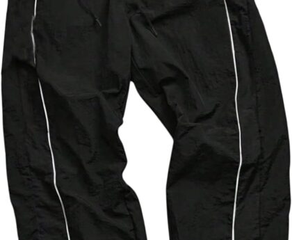 SHENHE Men’s Parachute Pants Y2k Baggy Track Pants Athletic Drawstring Joggers Trousers