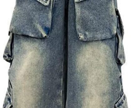 BILIKEYU Girls Streetwear Denim Cargo Pants High Waist Floor Length Baggy Wide Leg Jeans with Multi Pockets 5