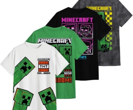 Minecraft Boy’s Short Sleeve T-Shirt 4-Packs – Creeper, Ender Dragon, Skeleton, Zombie Graphic Tee Sets for Kids