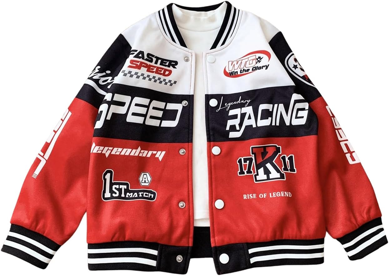 SOLY HUX Toddler Boy’s Varsity Jacket Letter Graphic Color Block Long Sleeve Motorcycle Jacket Outerwear