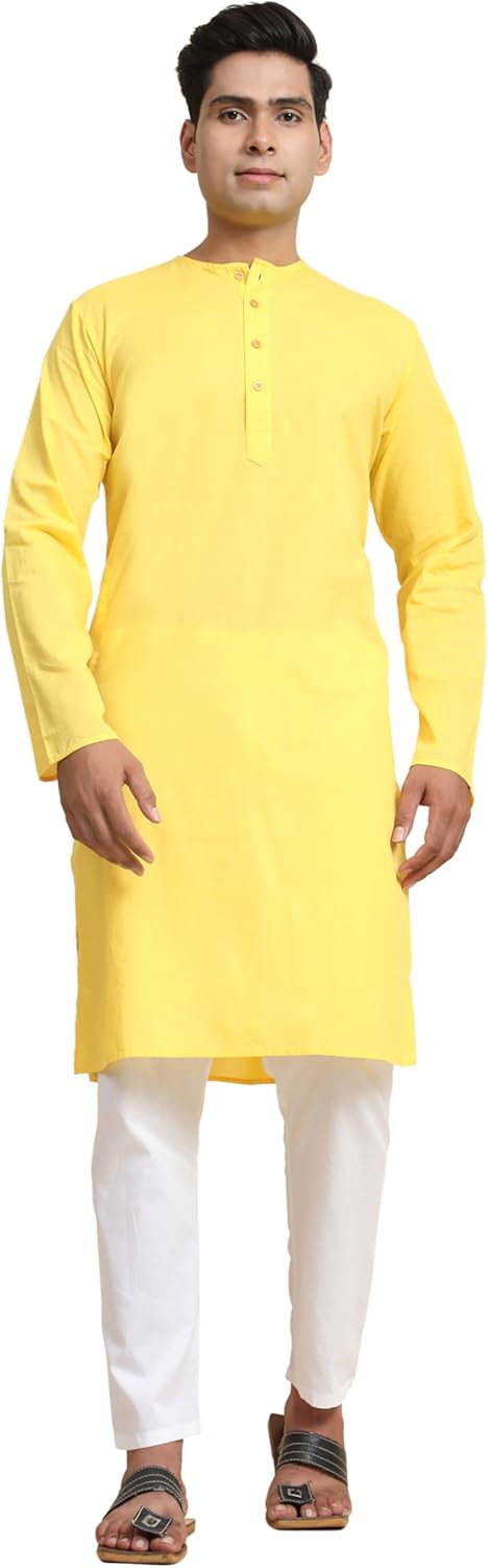 SKAVIJ Men’s Pure 100% Cotton Kurta Pajama Set – Traditional Indian Ethnic Wear, Mandarin Collar Kurta, Punjabi Dress