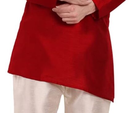 SKAVIJ Men’s Art Silk Cross-Cut Ethnic Kurta Pajama Set Traditional Indian Suit Dress Ideal Father’s Day Gift