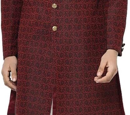 KISAH Men’s Jacquard Floral Indowestern Sherwani Pajama/Dhoti Set – Regular Fit, Mandarin Collar| Ethnic Festive Wear