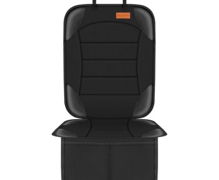 Siivton Car Seat Protector for Child Car Seat,Waterproof Car Seat Cover for Leather and Fabric Seats, 2 Mesh Pockets, Non-Slip Bottom,Thick Padding Cushion (Black)