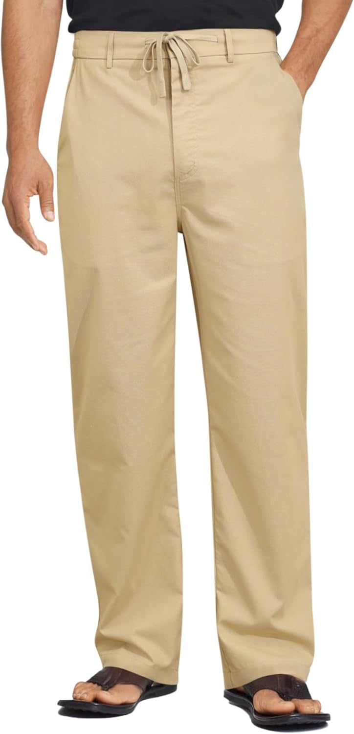 Men’s Linen Casual Pants Loose Straight Elastic Suit Waist Drawstring Trousers Lightweight Beach Vacation Pants