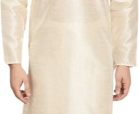 SKAVIJ Men Art Silk Kurta Pyjama Long Sleeve Casual Ethnic Gown Dress Pants Shirt Set