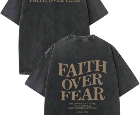 KEEVICI Boys Faith Over Fear Shirt Christian Jesus T Shirts for Kids Bible Verse Religious Graphic Tees Acid Wash Tshirt