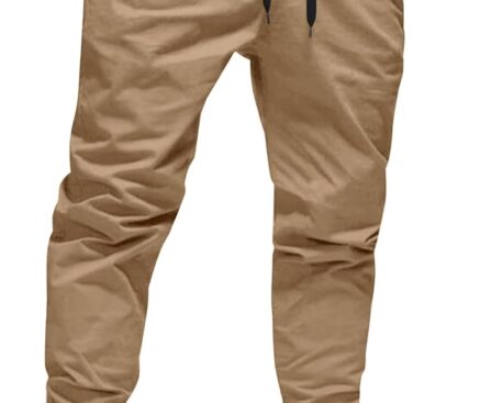 PLEPAN Mens Casual Cargo Joggers – Cotton Drawstring Chino Pants Hiking Outdoor Twill Track Jogging Sweatpants