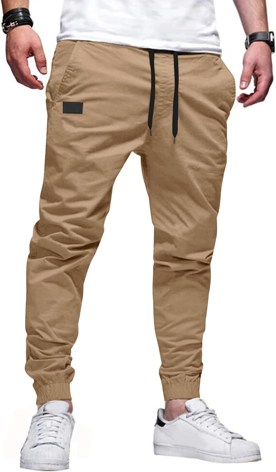 PLEPAN Mens Casual Cargo Joggers – Cotton Drawstring Chino Pants Hiking Outdoor Twill Track Jogging Sweatpants