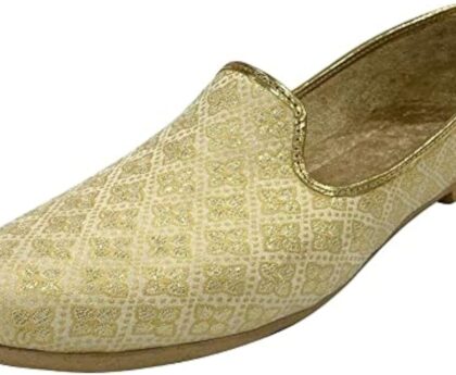 Mens Ethnic Designer Punjabi Jutti for Men Cream Gold Shoes Wedding Khussa Traditional Handmade Loafers