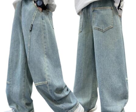 Nivne Tco Boys Baggy Jeans – Comfortable Streetwear Elastic Waist Pants with Pockets, Straight Leg Jeans for Tween