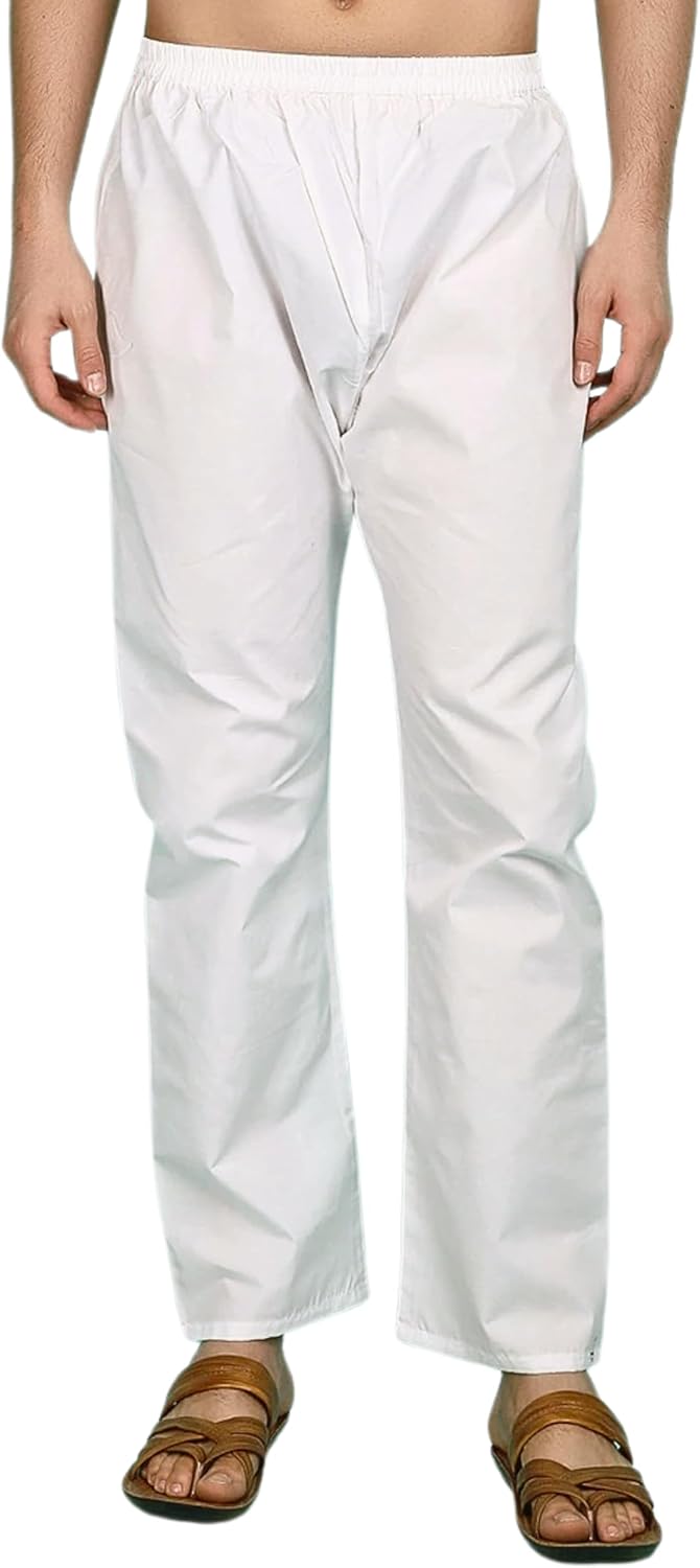 Men’s Traditional Cotton White Pajama Pair for Kurta.