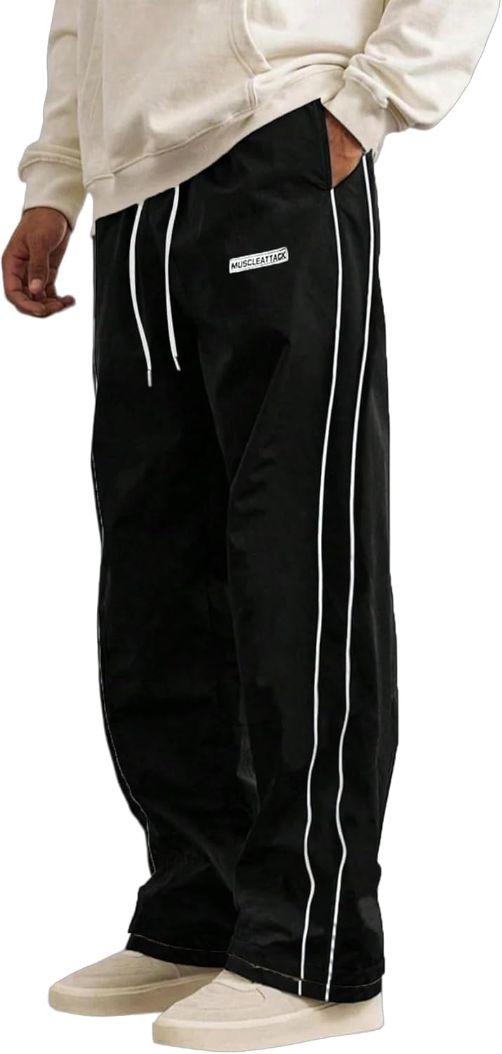 SOFIA’S CHOICE Men’s Baggy Pants Wide Leg Striped Star Casual Y2k Pant with Pocket Streetwear