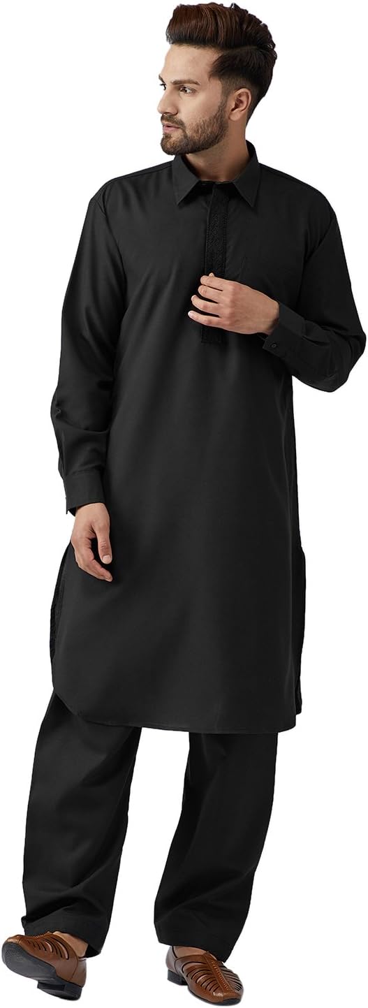 Sojanya (Since 1958 Men’S Black Cotton Kurta Pathani Set, Size 38