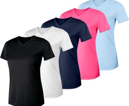 Hanes Womens Cool Dri Performance V-Neck T-Shirt, Moisture-Wicking Short Sleeve Tee, 40+ UPF Protection, 1 Or 5 Pack