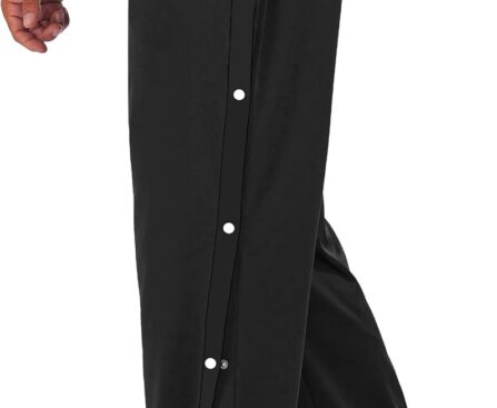 Deyeek Men’s Tear Away Basketball Pants High Split Snap Button Casual Post-Surgery Sweatpants with Pockets