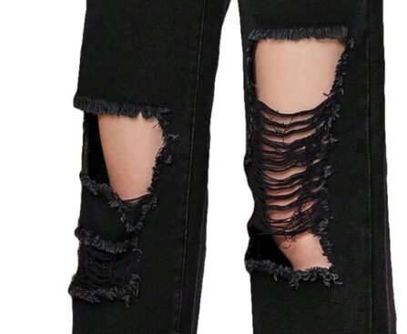 Floerns Girls Cut Out Ripped Wide Leg Jeans High Waisted Distressed Denim Pants