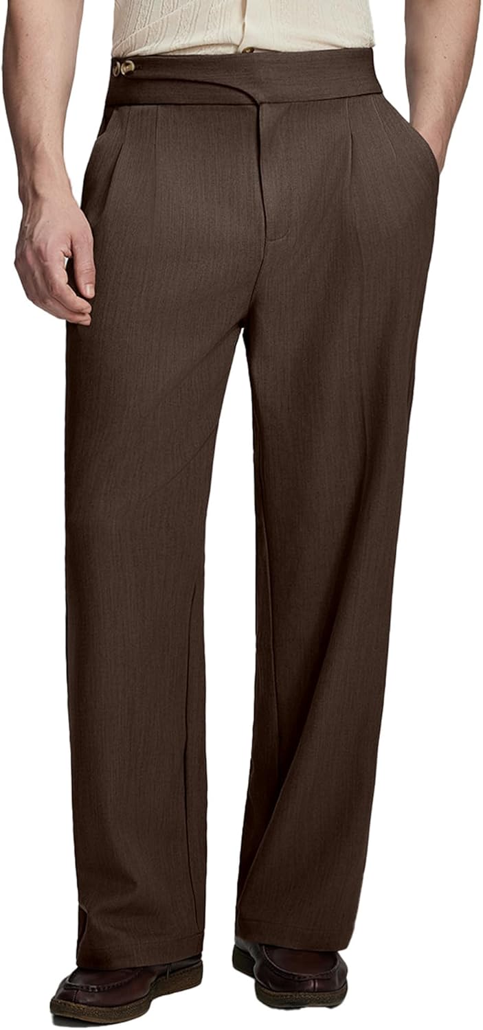 Susclude Mens Baggy Dress Pants Old Money Vintage Pleated Wide Leg Pants Summer Casual Slacks Relaxed Fit Trousers