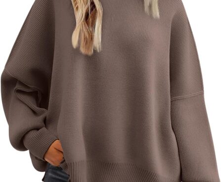 LILLUSORY Women’s Oversized Batwing Sweaters 2025 Fall Outfits Trendy Crewneck Knit Side Slit Fashion Pullover Tops