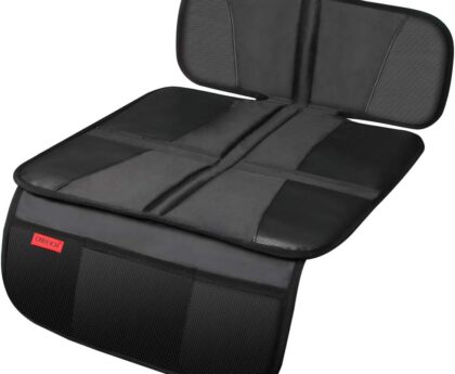Car Seat Protector – Seat Protection Mat – Thick Padding – Durable, Waterproof Fabric, Leather Reinforced Corners & 3 Pockets for Handy Storage Black