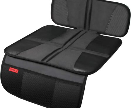 Car Seat Protector – Seat Protection Mat – Thick Padding – Durable, Waterproof Fabric, Leather Reinforced Corners & 3 Pockets for Handy Storage Black