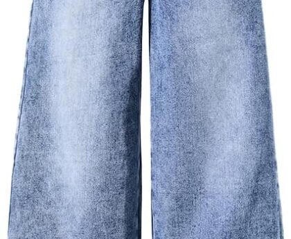 Nivne Tco Vintage Baggy Jeans for Girls – Loose Wide Leg Jeans with Five Pockets- Casual Denim Pants for Girls