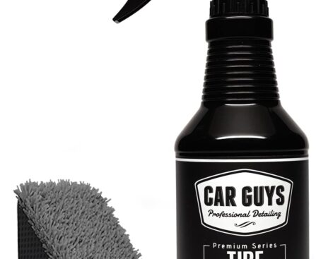 CAR GUYS Tire Shine Spray | The Perfect Shine | Durable and User Friendly Tire Dressing | Long Lasting UV Protection for Black Tires, Wheels, & Rubber | 18 Oz Kit with Applicator Pad