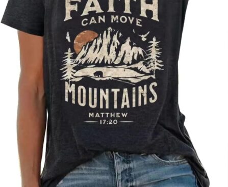 Sun and Mountain Shirt for Women Camping Hiking Shirt Sunrise Pine Tree Graphic Tees Nature Casual Short Sleeve Shirt