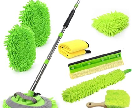 62” Car Wash Brush Cleaning Kits with Long Handle Foldable Car Wash Brush Windshield Window Squeegee Car Washing Supply Set for All Car