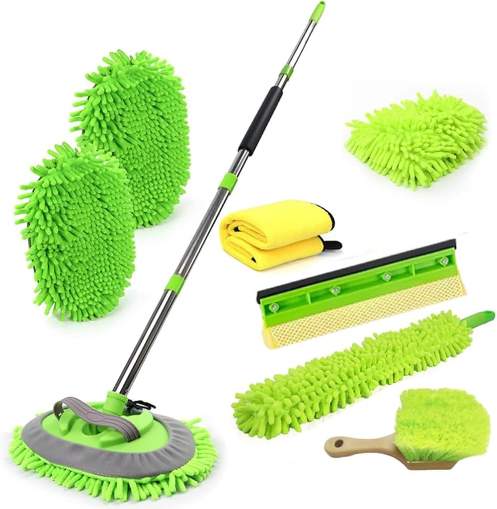 62” Car Wash Brush Cleaning Kits with Long Handle Foldable Car Wash Brush Windshield Window Squeegee Car Washing Supply Set for All Car