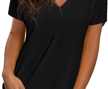 Sipaya Womens T Shirts Basic V Neck Tee Loose Fitting Casual Short Sleeve Tops